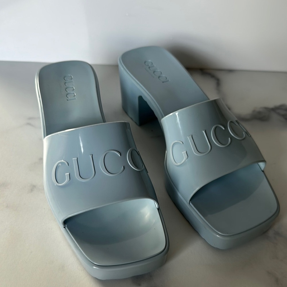 Gucci Jelly Light Blue Slide Sandals NWT 38